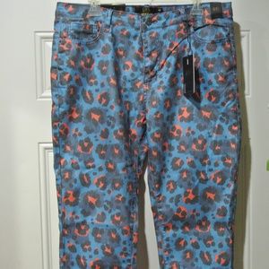 Women's size 18 Blue and Coral Cheetah Jeans NWT
